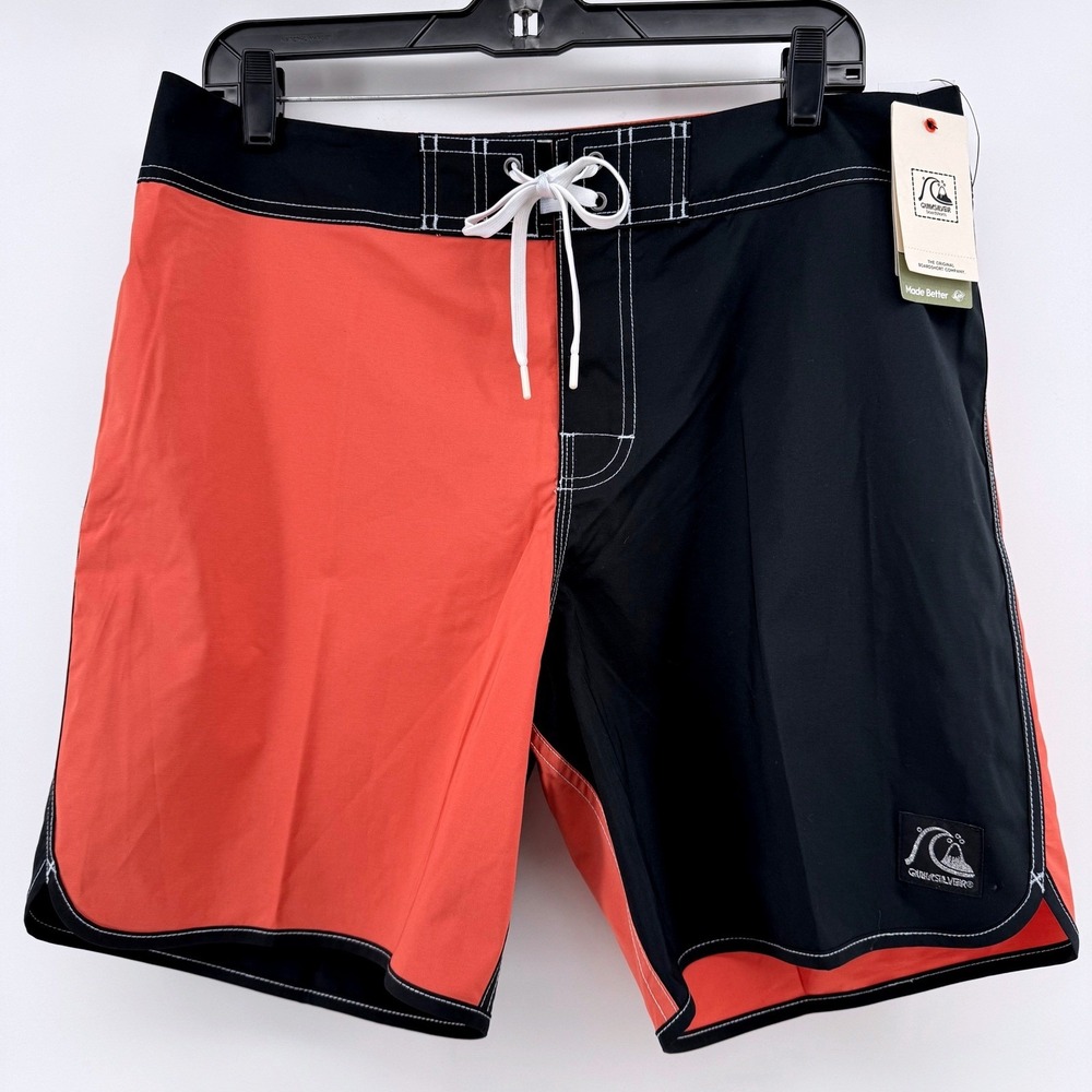 New Quiksilver The Original Scallop Fit Boardshorts Men 34 Black Red-Orange Swim
